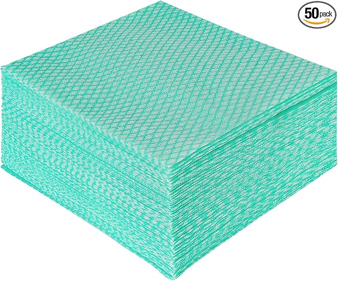 JEBBLAS Disposable Dish Towels and Cloths, Reusable Wipes, 50 Count/Pack, Green