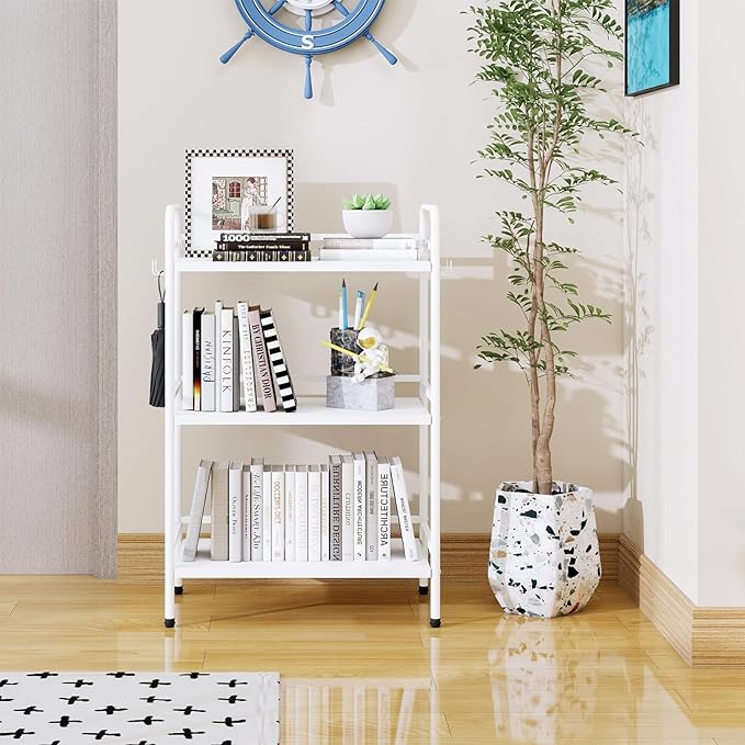 HDANI Storage Shelves, 3-Tier Metal Storage Rack with Shelf,Shelf Organizer,Garage Standing Shelving Unit for Laundry,Bathroom,Kitchen,Pantry,Closet,23.6''W X 13.8''D X 36.2 H'',White