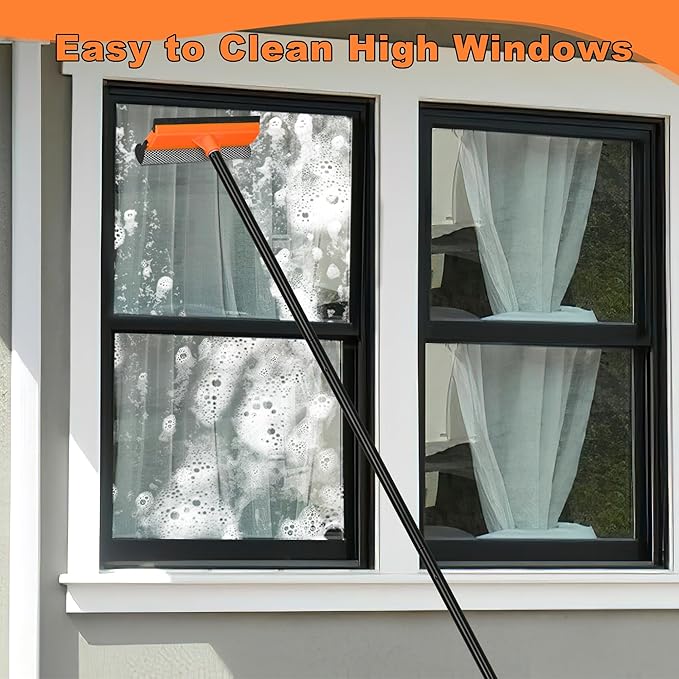 JEHONN Window Squeegee for Home Cleaning, 2-in-1 Car Windshield Washer Kit with Extension Pole 54.5 inches, Extendable Shower Glass Cleaner Tool for Mirror Auto Truck (Long & Short Handle Included)