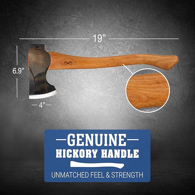 COUNCIL TOOL Wood-Craft Pack Axe - 2 lb Camping Axe, 19" Hickory Handle with Leather Sheath, Made in The USA - WC20PA19C