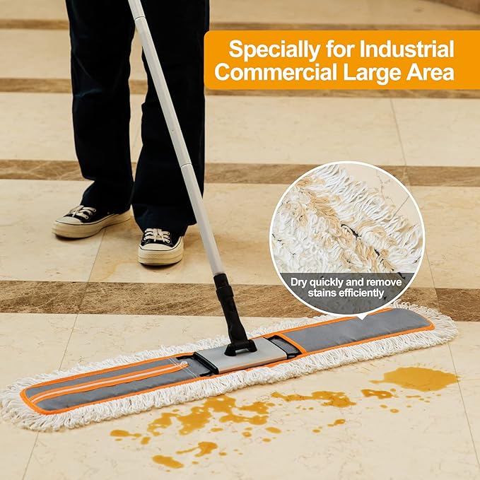 36" Commercial Dust Mops for Floor Cleaning Heavy Duty Floor Duster Mop with Long Handle Hotel Gym Household Cleaning Supplies for Hardwood, Tiles, Marble Floors (Grey)