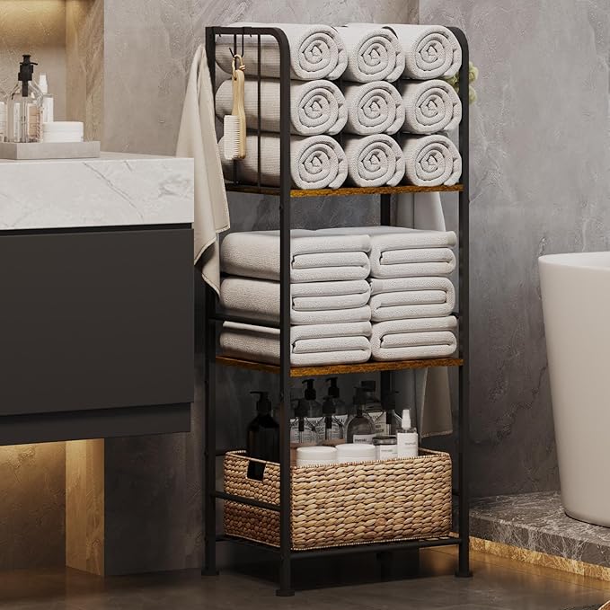 Towel Racks for Bathroom 3-Tier M-Shaped Detachable Dividers, Durable Metal Towel Holder, Pool Items Holder, Space-Saving Storage Organizer, Modern Bath Towel Shelf Free Standing Patent Pending