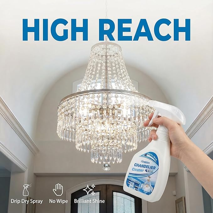 Chandelier Cleaner Drip Dry Spray, No Wipe Formula for Crystal Chandeliers, Streak-Free Spray-On Cleaner for Glass & Decorative Lighting Fixtures, Surface-Friendly on Crystal, 10.14 oz