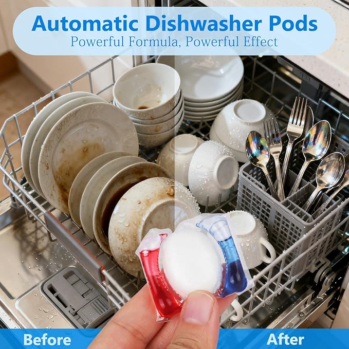 200 Count Dishwasher Pods, No Pre-Rinse Dishwasher Detergent Soap On Stain and Grease, Leaving a Virtually Spotless Shine,Dishwasher Detergent for Deep Cleaning
