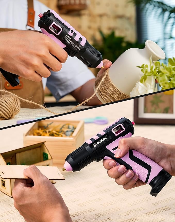 EZARC Cordless Hot Glue Gun, 15s Heating Fast Glue Gun Kit with 30 Pcs Mini Glue Gun Sticks, Automatic-Safety-Power-Off, Built-in 2500 mAh Lithium-ion for Art, Crafts, Decorations, Home Repairs