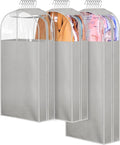 MISSLO 10" Gusseted Garment Bags for Hanging Clothes 40"+50" Clear Suit Bags for Closet Storage Dress Bag for Gowns Long Coat Protector, 3 Packs, Grey