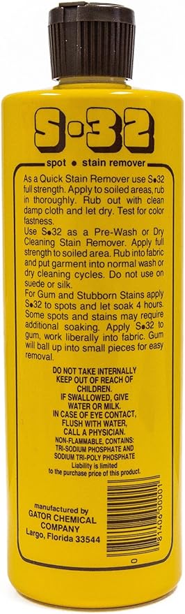 S-32 Spot Stain Remover, Safely Removes Stubborn Spots and Stains, Commercial Use, Household Needs, 15.2 Ounces, 2 Pack