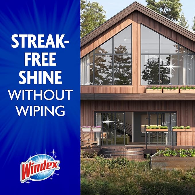 Windex Outdoor Window and Glass Cleaner for Hose Ammonia Free, Concentrated Formula for Deep Outdoor Clean, Patio Cleaner, Compatible With All Hoses, 32 Fl Oz (Pack of 2)