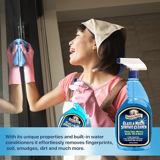 Parker & Bailey Glass & Multi-Surface Cleaner - Glass Cleaner Spray Multi Surface Cleaner Cleaning Spray Mirror Cleaner Tile Cleaner Bathroom Cleaner Multipurpose Cleaning Supplies, 32 Oz