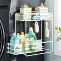 Nieifi 2 Tier Magnetic Shelves for Washing Machine, Magnetic Spice Rack for Refrigerator, Laundry Room & Kitchen Organizer Storage Baskets, White