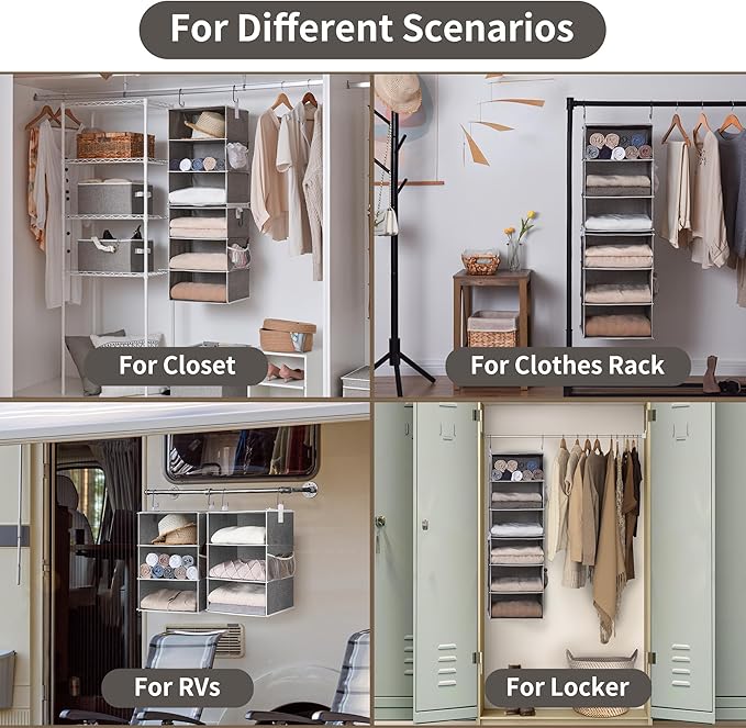 StorageWorks 6-Shelf Jumbo Closet Organizers, Two 3-Shelf Separable Hanging Shelves for Closet, 13" D x 15" W x 48 ¼"H，Gray