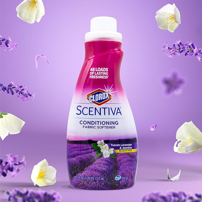 Clorox Scentiva Liquid Laundry Fabric Softener, Tuscan Lavender & Jasmine Scent - Bleach-Free Fabric Conditioner with Great Smell, 41 Fl Oz