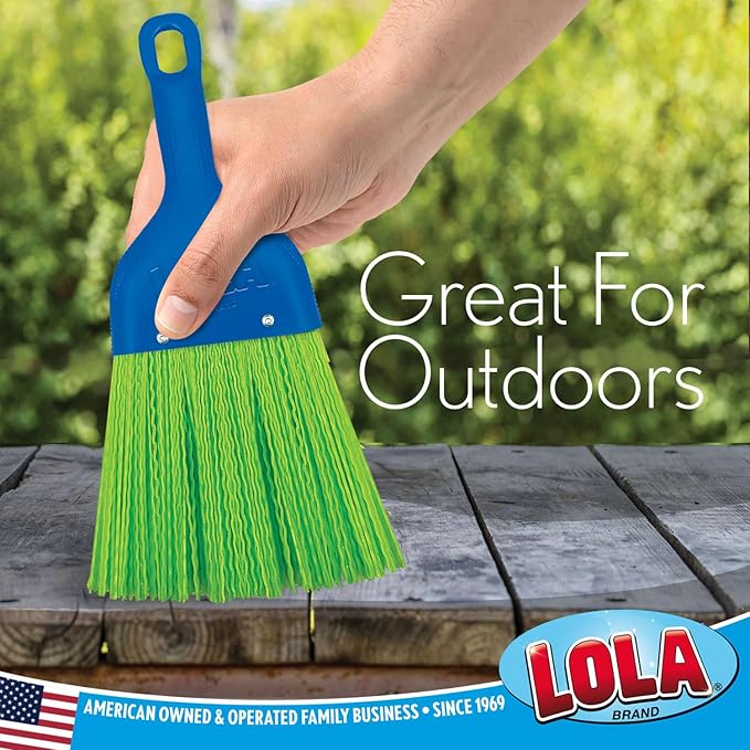 LOLA Heavy Duty Whisk Broom, Hand Brush, 2 Pack Durable Bristles, Whisks Away Dirt & Debris, Compact, Hang Hole for Easy Storage, Indoor/Outdoor
