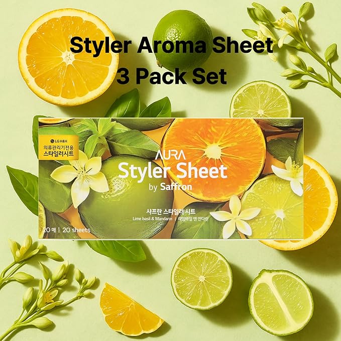 Lime Basil & Mandarin Sheet Fragrance 20 x 3 Pack - Long-Lasting Dryer Sheet Scent for Clothing Styler - Deodorizing & Refreshing - Easy Use Styler Fabric Softener Sheets Compatible with LG Styler