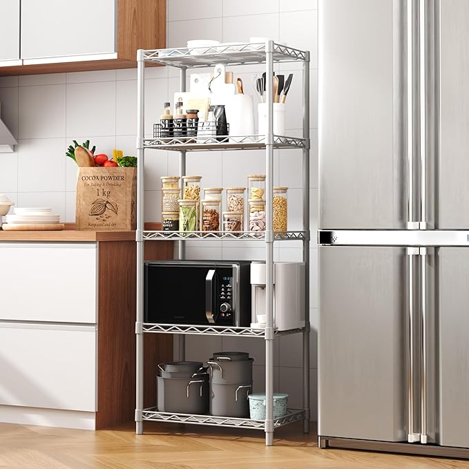 HOMEFORT 5-Tier Wire Shelving 5 Shelves Unit Metal Storage Rack Durable Organizer Perfect for Pantry Closet Kitchen Laundry Organization in Grey
