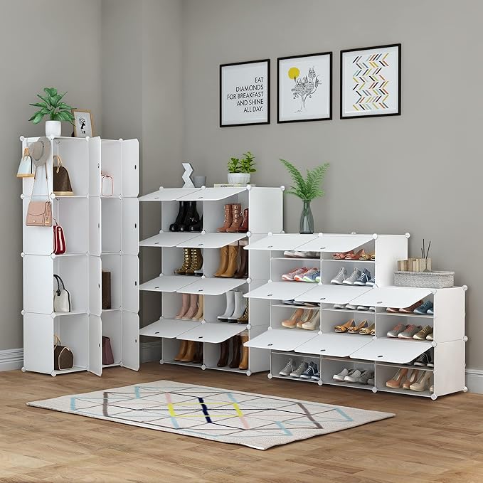 HOMIDEC Shoe Rack, 8 Tier Shoe Storage Cabinet 32 Pair Plastic Shoe Shelves Organizer for Closet Hallway Bedroom Entryway | 32 Pair, Shoe Shelves, Organizer, for Closet