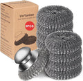 9Pcs Steel Wool Scrubber with Replacement Wire Sponge Pads Set, Stainless Steel Scrubber with Handle for Scouring Messes from Cast Iron, Frying pan, Pots, Pans, Grill, Stoves, Sink(1 Scrubber+8 Pads)