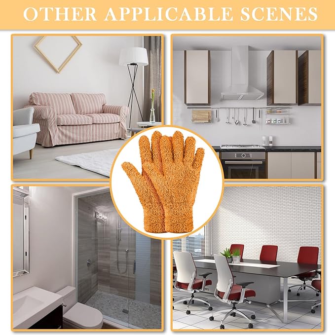 Patelai 3 Pairs Microfiber Plant Dusting Gloves Leaf Cleaning Gloves for Indoor Plants, Blinds, Furniture, House (Orange,Brown,Dark Gray,Medium)