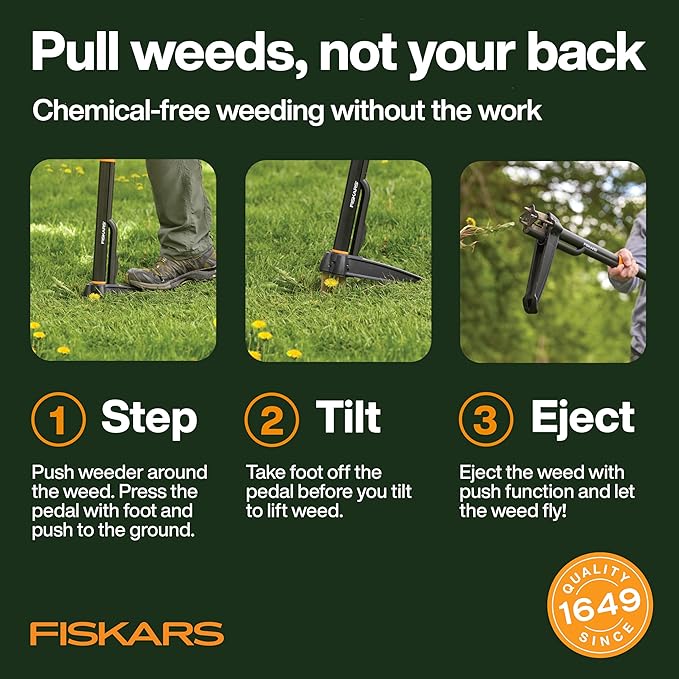 Fiskars 4-Claw Stand Up Weed Puller Tool, Gardening Hand Weeding Tool with 39" Long Ergonomic Handle with Easy-Eject Mechanism