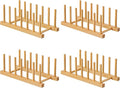 HBlife 4pcs Bamboo Dish Plate Bowl Cup Book Pot Lid Cutting Board Drying Rack Stand Drainer Storage Holder Organizer Kitchen Cabinet（Keep Dry）