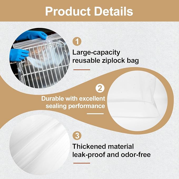 10 PCS No Scrub Oven Rack Cleaning Bags – Thickened Reusable Leak-Resistant PE Bags for Deep Soaking Grill Grates, Heavy-Duty Cleaning Bags for BBQ Grills,Metal Grates (19.6 × 27.5 in)