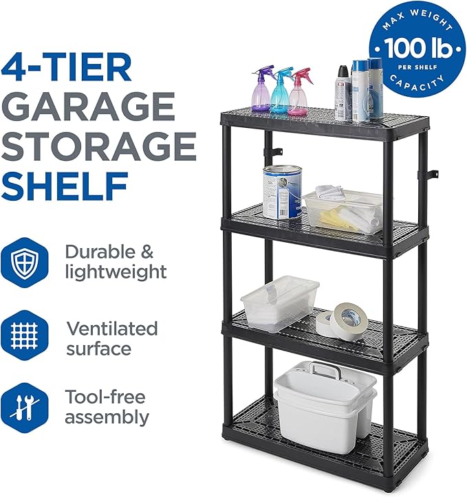 Gracious Living 4 Shelf Fixed Height Medium Duty Storage Unit 14 x 32 x 54.5 Organizer System for Home, Garage, Basement, & Laundry, Black (3 Pack)
