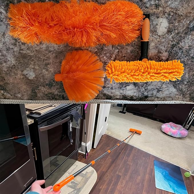 20+ Feet High Reach Dusting Kit with 3-14 ft Extension Pole //2 in 1 Window Cleaning Kit // High Ceiling Duster // Cobweb Microfiber Duster // Outdoor & Indoor Extendable Duster Cleaning Kit