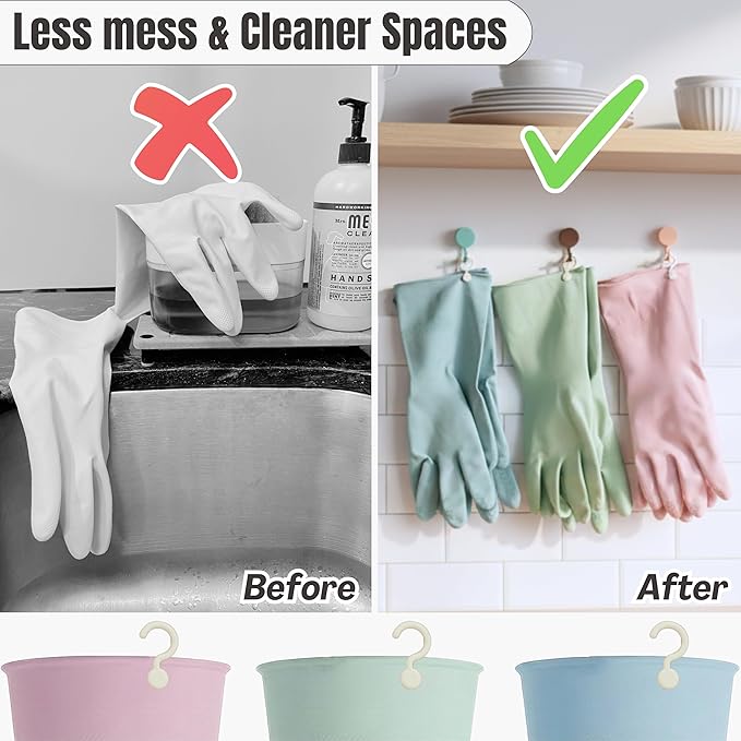IMARU 3 Pairs Dishwashing Gloves with Hanging Hooks - Reusable Rubber Cleaning Gloves for Household & Kitchen & Gardening, Non-Slip & Waterproof & Durable (Small)
