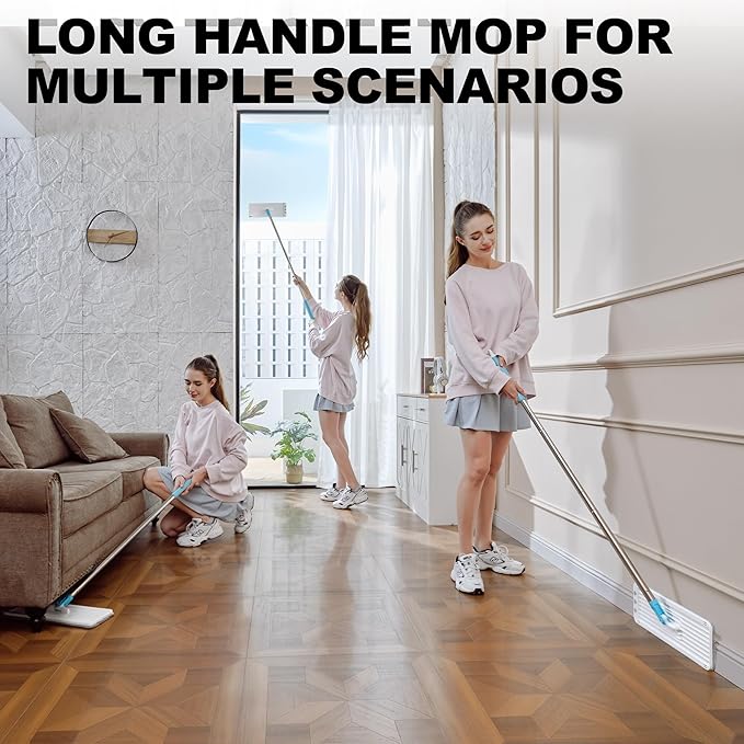 Mop and Bucket Set, Mops for Floor Cleaning Turquoise-Cyan, Wall Mop with Long Handle, Squeeze Flat Mop and Bucket System, Dry & Wet Dust Mop for Household Cleaning with 2 Microfiber Mops