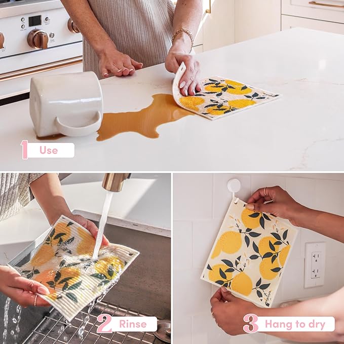 Papaya Reusable Paper Towels, Premium Swedish Dishcloths with Hook, Non-Scratch Reusable Paper Towel, 1 Sheet Replaces 17 Rolls - 2 Sheets, 1 Hook