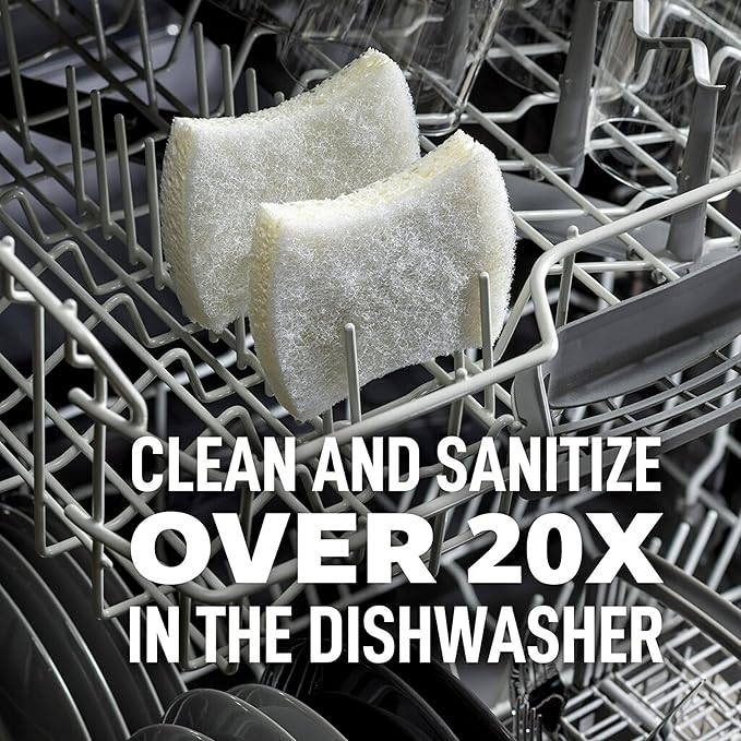 Scotch-Brite Greener Clean Non-Scratch Scrub Sponge, Sponge for Washing Dishes, Cleaning Kitchen, Superior Performance and Made with Sustainable Materials, Dishwasher Safe, 3 Scrub Sponges (Pack of 2)