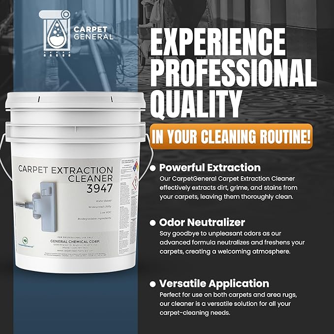 Carpet Extraction Cleaner - Water-Based Professional Deep Clean Carpet Cleaner Solution for Machine - Heavy Duty Stain Remover, Pet-Friendly, Ideal for Residential & Commercial Use
