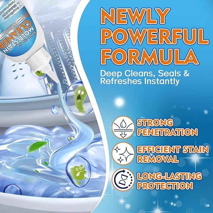 Mold Stain Cleaner Gel, 8 FL oz Heavy-Duty Household Cleaner for Washing Machine Gasket, Shower Caulk, Bathroom Grout & Front Loader Seal
