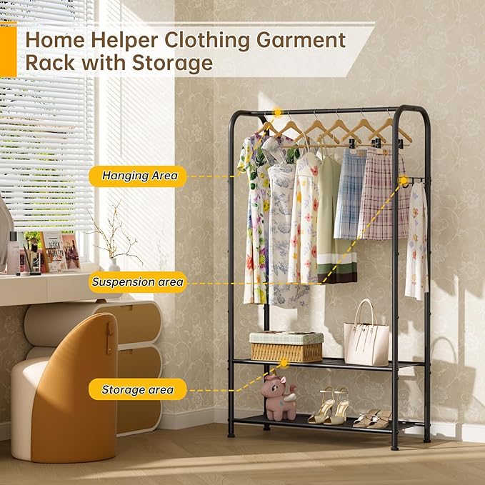 Golpart Clothes Garment Coat Rack Drying Clothing Racks Metal Freestanding for Hanging Clothes Portable Closet for Laundry Bedroom Black