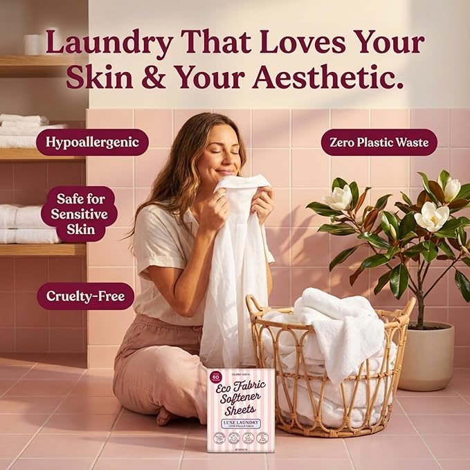 Glory Days Fabric Softener Sheets for Washer - Fresh Linen Scent, Replaces Liquid Softener, Plant-Based, Plastic-Free, Eco Friendly, 60 Loads