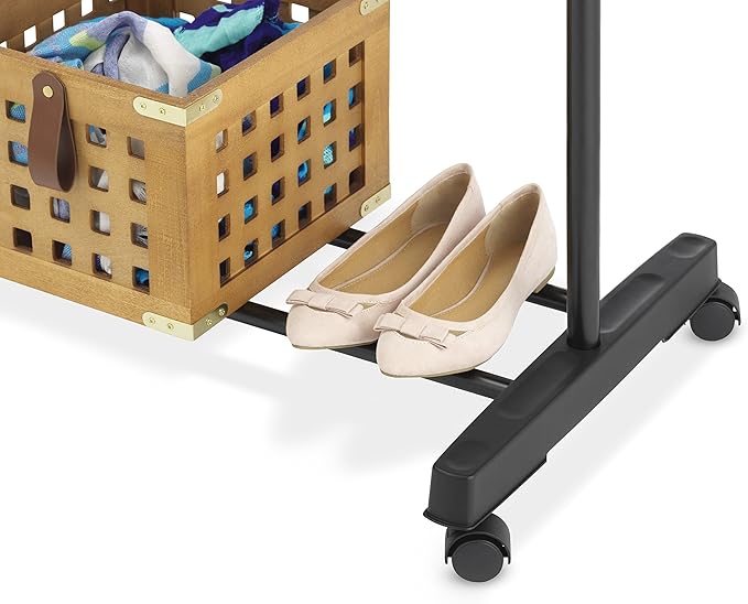 Whitmor Adjustable Garment Rack Rolling Clothes Organizer, Black and Chrome
