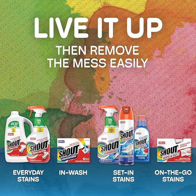 Shout Wipe & Go Instant Stain Remover Wipes, No Wash Required, Safe on Colorfast Washables, Travel & Baby Diaper Bag Essentials, Removes Grass, Coffee, Makeup & More, 12 Wipes (Pack of 6)