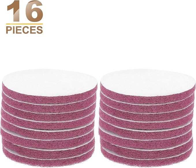 HARFINGTON 16pcs Scrubber Scouring Pads 500 Grits 5 Inch Drill Power Brush Hoop and Loop Surface Conditioning Disc Drill Scuffing Disc Scrub Pads for Home Kitchen Cleaning, Red