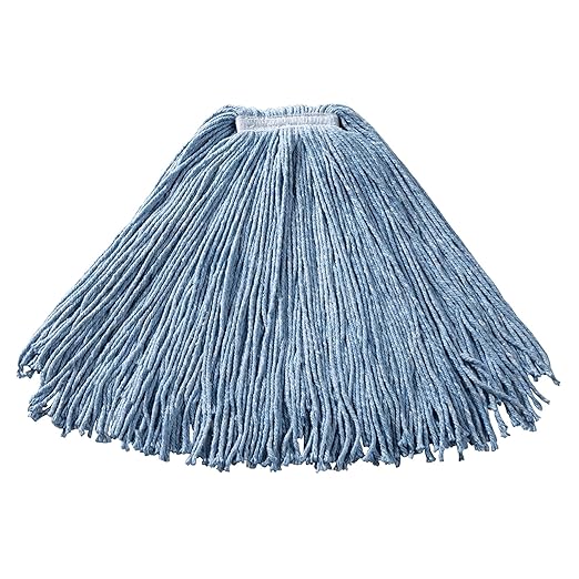 Rubbermaid Commercial Premium Cut-End Blend Mop, 24-Ounce Size, 1-Inch Orange Headband, Blue, Heavy Duty Wet Mop for Floor Cleaning Office/School/Stadium/Bathroom