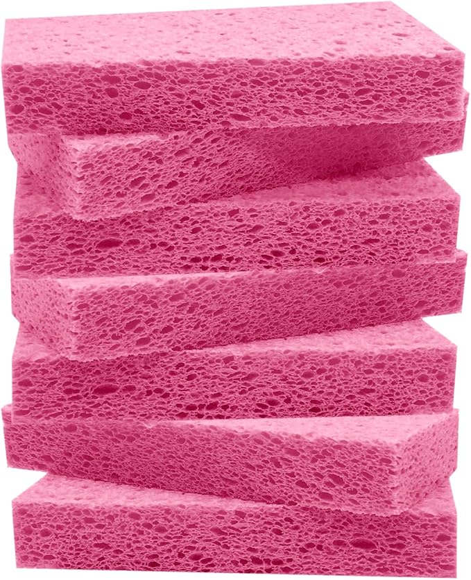 Large Cellulose Sponges, Kitchen Sponge for Dish, Thick Heavy Duty Scrub Pads, Non-Scratch Scrubber for Household/Cookware/Bathroom/Office/Boat 5.5" x 3" x 1" (7 Pack) Pink