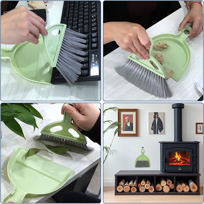Small Dustpan and Brush Set, Mini Dust Pan and Brush, Hand Broom and Dustpan Set, for Cat Litter, Kitchen, Tables, Countertops, Cars, etc.(2PCS)