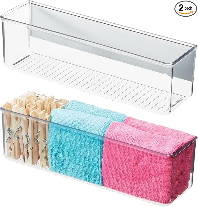 iDesign Magnetic Medium Clear Plastic Organizer Bins for Laundry Room Storage - 2-Pack