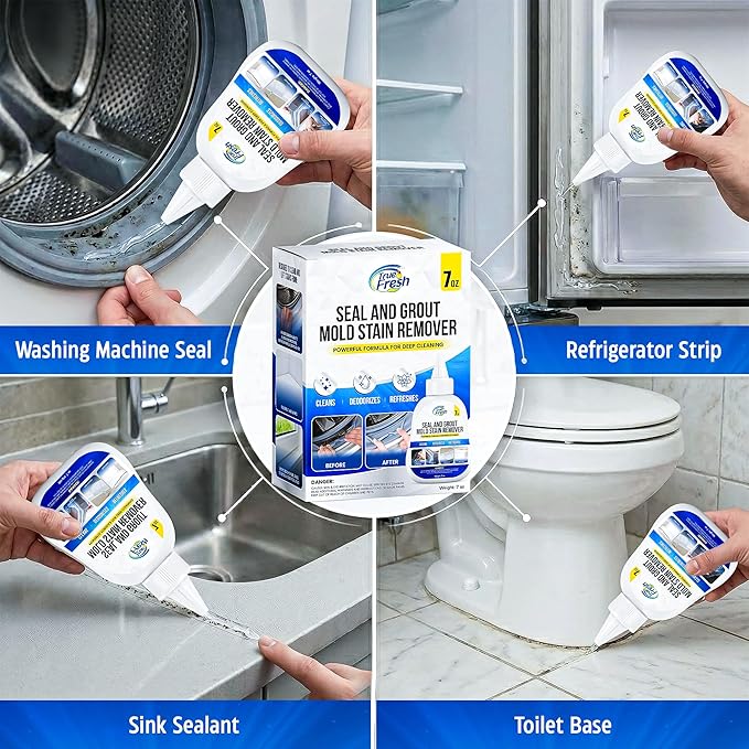 True Fresh Heavy Duty Mold Stain Remover Gel – Powerful Cleaner for Front Loader Washing Machine Seals, Bathroom Grout, Shower Caulking, Tiles & More – 7 oz Cleaning Solution for Stubborn Stains