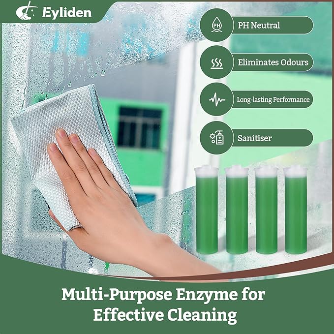 Eyliden 4pcs Bio-Enzyme Floor Cleaner - pH Neutral, Completely Natural Ingredients, Slip Resistance, Biodegradable Surfactants - Only Fit JX-30 Spray Mop (4x 10ml Cleaner Concentrate)