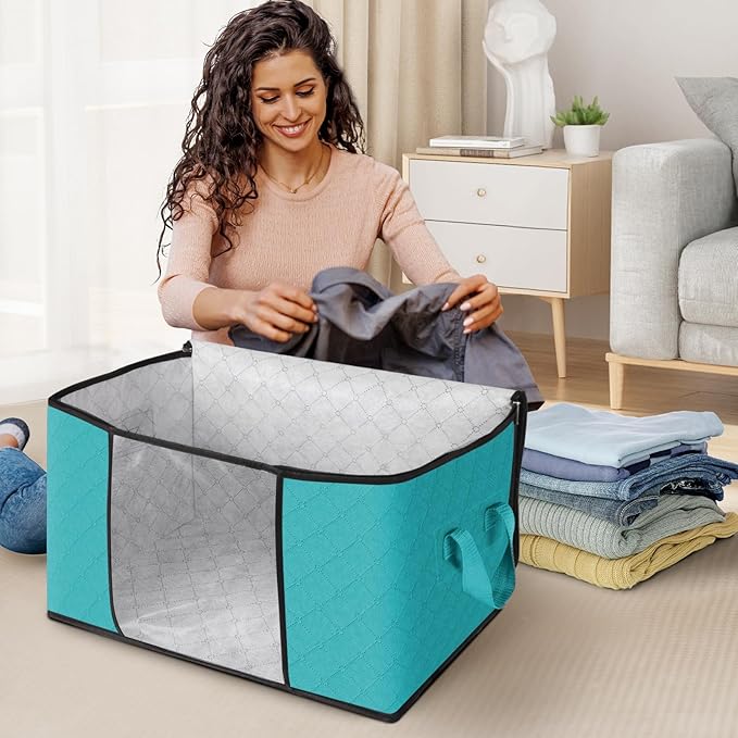 Fab totes Storage Bags,Clothes Blanket Storage Bins Foldable Closet Organizers with Reinforced Handle for Home Dorm Storage and Organization,Fabric Bags for Organizing Sheets,Clothing (Green,4 Pack)