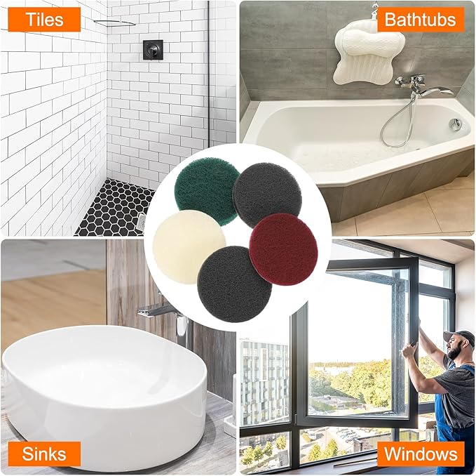 HARFINGTON 12pcs Scrubber Scouring Pads 800 Grits 3 Inch Drill Power Brush Hoop and Loop Surface Conditioning Disc Drill Scuffing Disc Scrub Pads for Home Kitchen Cleaning, Grey