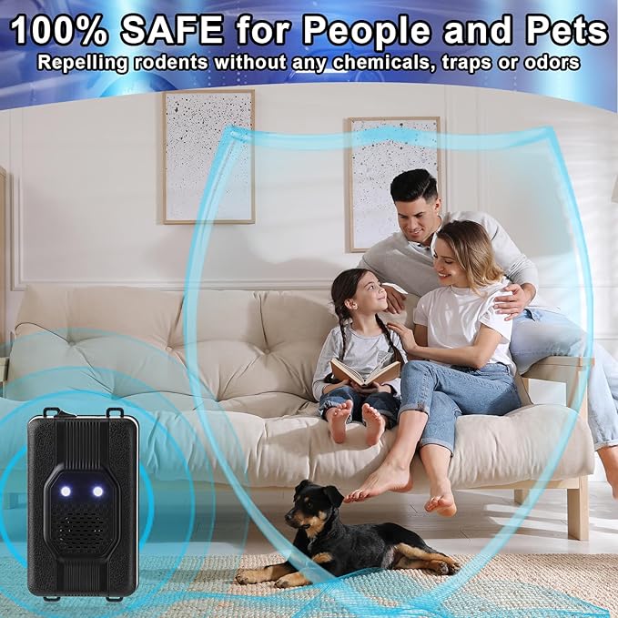 Qualirey 4 Pcs Ultrasonic Rodent Repellent for Car Engines Car Rodent Repeller Under Hood Battery Operated Rat Repellent with Strobe Light Keep Pest Squirrels Mice Out of Garage RV Outdoor