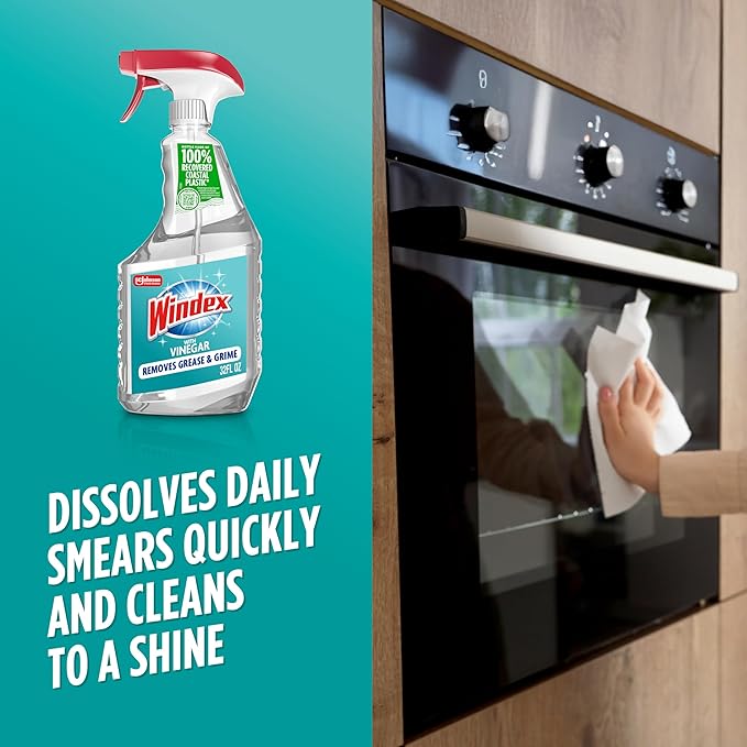 Windex Vinegar Glass and Surface Cleaner Spray Bottle, Packaging Designed to Prevent Leakage and Breaking, Surface Cleaning Spray, 32 Fl Oz