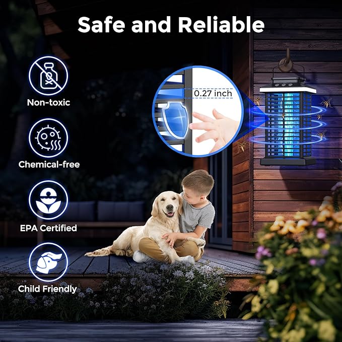 Bug Zapper Outdoor, Mosquito Zapper 2 in 1 Portable & Rechargeable Bug Zapper Outdoor with 5000mAh Battery & LED Night Light, 4000V Electric Fly Zapper for Outside,Patio,Backyard,Garden