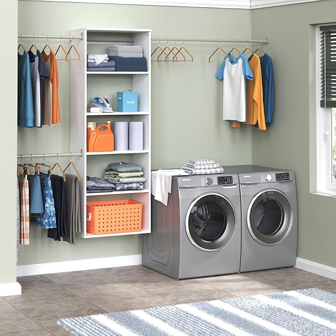 ClosetMaid SuiteSymphony Hanging Closet Kit Includes (1) Tower, (3) Closet Rods, and (6) Shelves, White